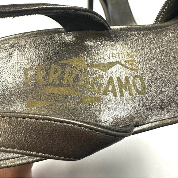 Salvatore Ferragamo Heels Womens 9 Bronze Slingback Open Toe Leather Pumps - Picture 5 of 13
